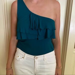 Ann Taylor One-Shoulder Blue/Green Top